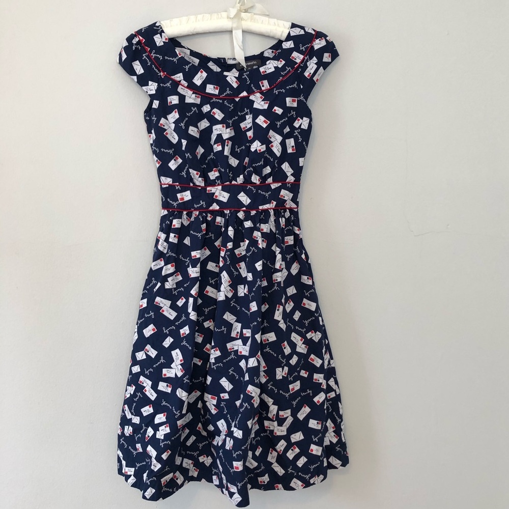 ModCloth Emily and Fin dress in “love letters”